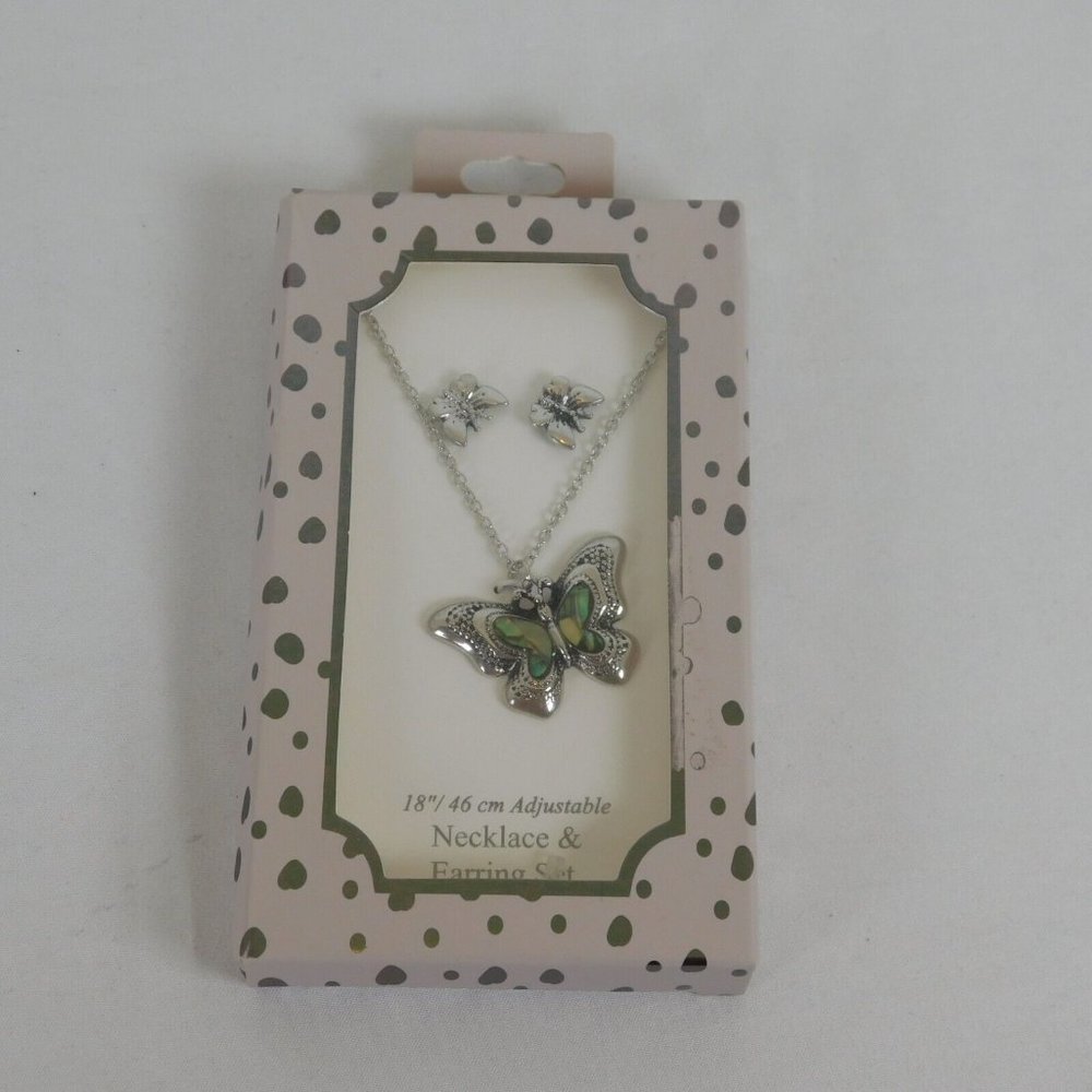 Butterfly Shaped Inlaid Necklace & Earring Set 18" Adjustable Girls Women New